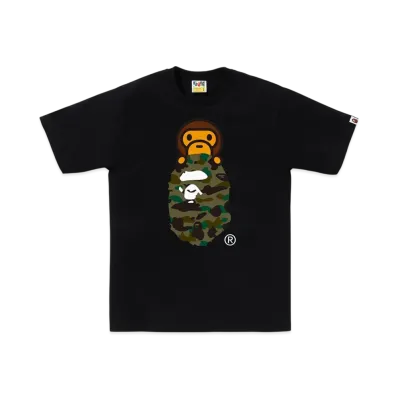 A BATHING APE 1ST Camo Milo On Ape Head Tee "Black/Green"