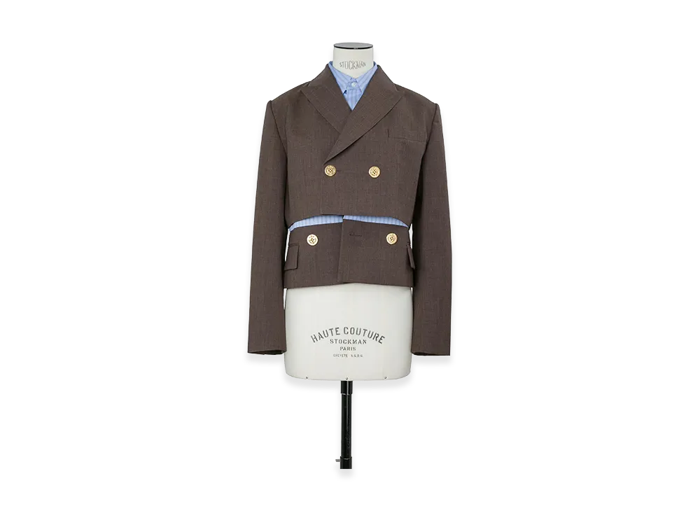 sacai Women's Suiting x Poplin Jacket "Brown/Light Blue Stripe"