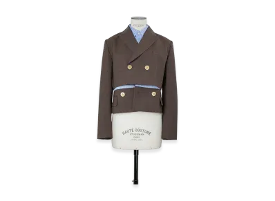 sacai Women's Suiting x Poplin Jacket "Brown/Light Blue Stripe"