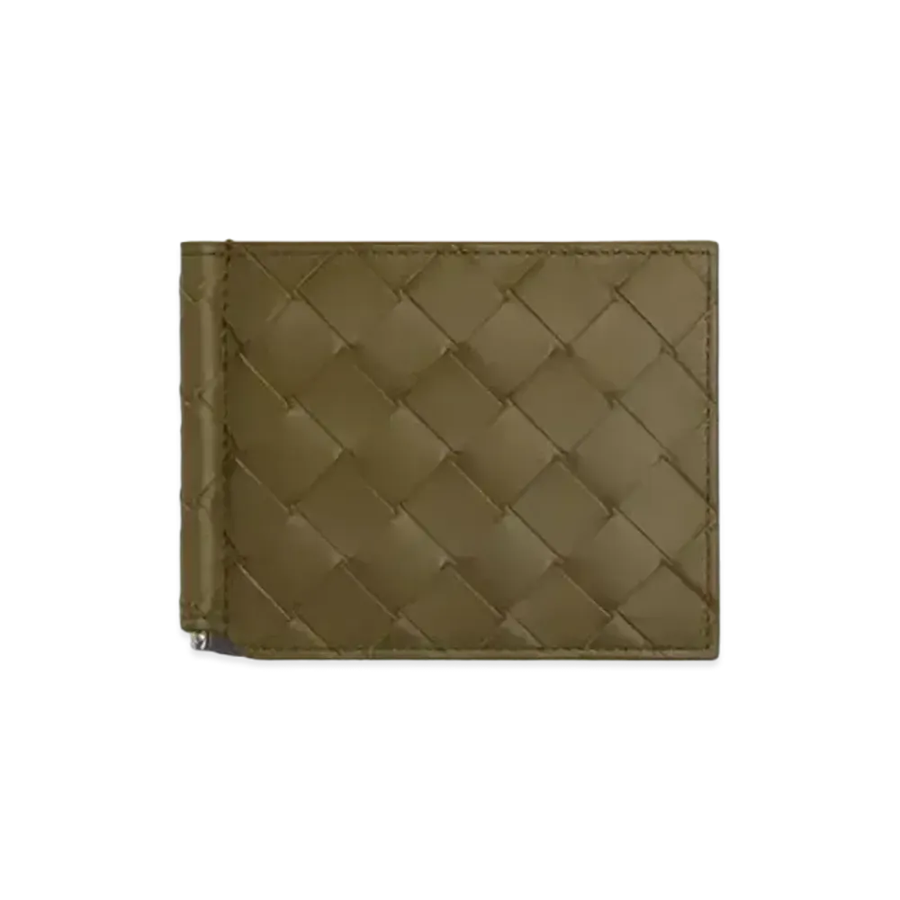 Bottega Veneta Intrecciato Calfskin Bi-fold Wallet With Money Clip "Mud"