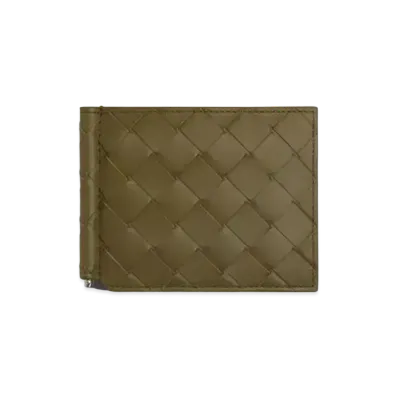 Bottega Veneta Intrecciato Calfskin Bi-fold Wallet With Money Clip "Mud"