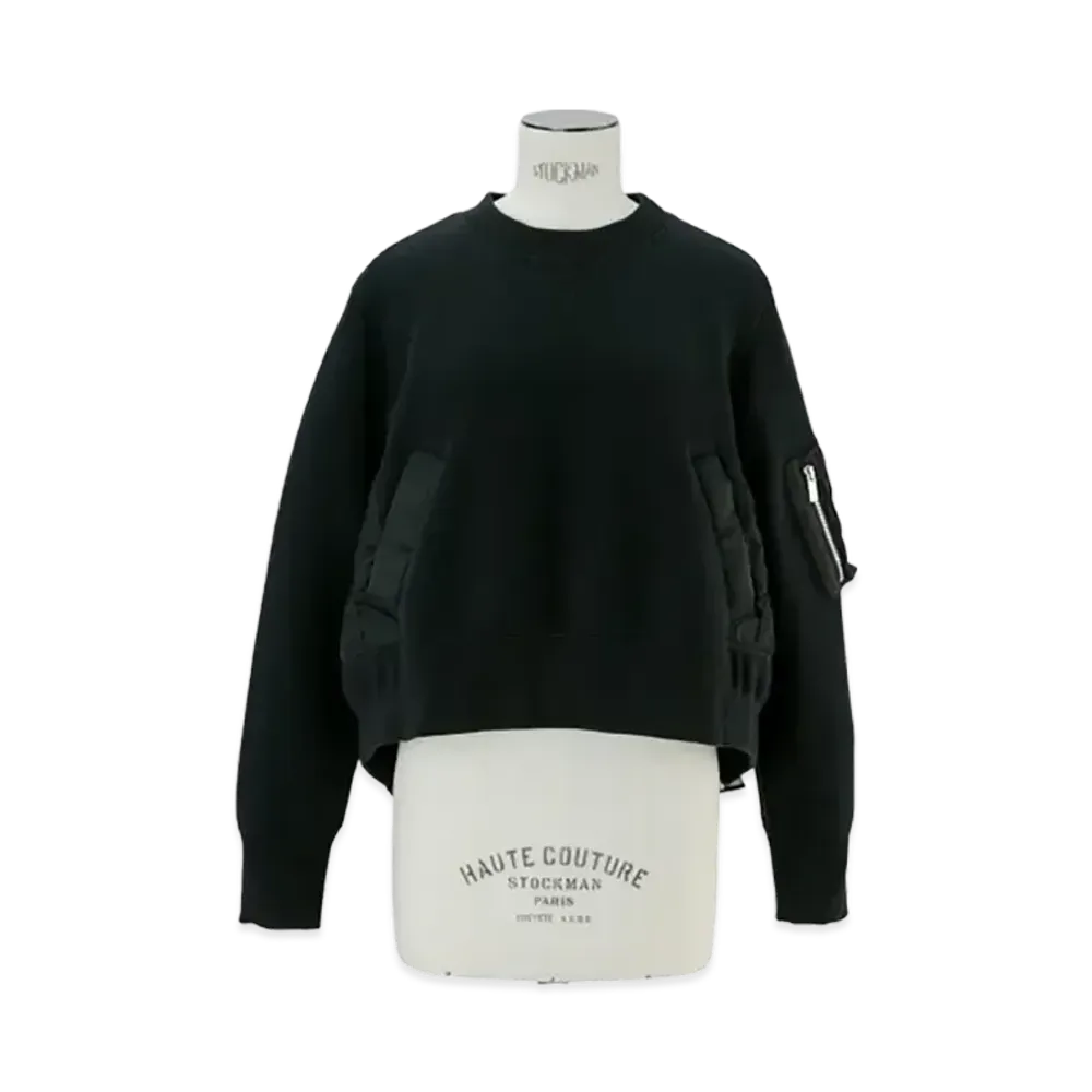 sacai Sponge Sweat x Nylon Twill Pullover "Black/Black"