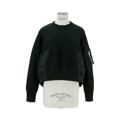 sacai Sponge Sweat x Nylon Twill Pullover "Black/Black"