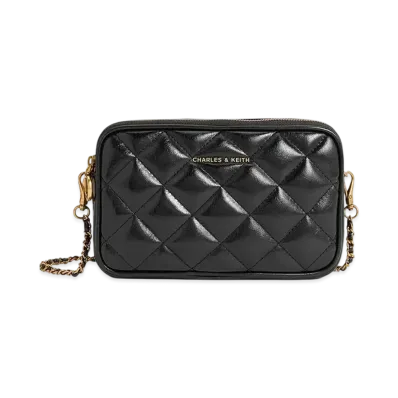 CHARLES & KEITH Mini Up Hula Quilted Boxy Bag "Black"