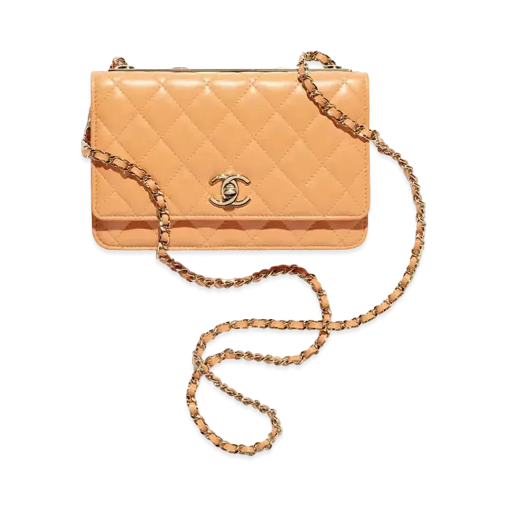 CHANEL Wallet On Chain Lambskin Gold Tone & Lacquered Metal "Orange"