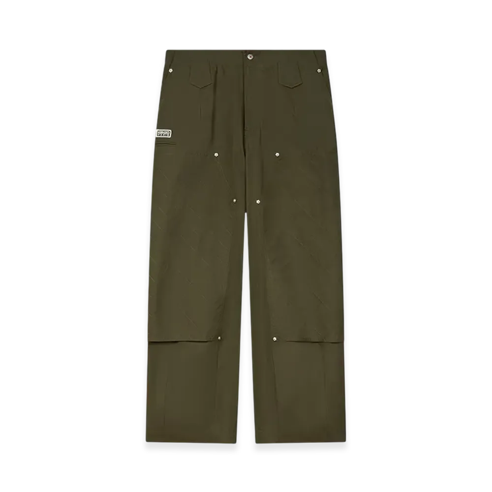 KENZO Weave Double Knee Pants In Cotton "Dark Khaki"