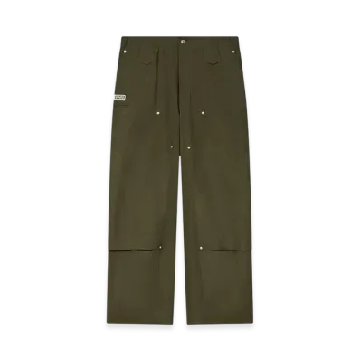 KENZO Weave Double Knee Pants In Cotton "Dark Khaki"