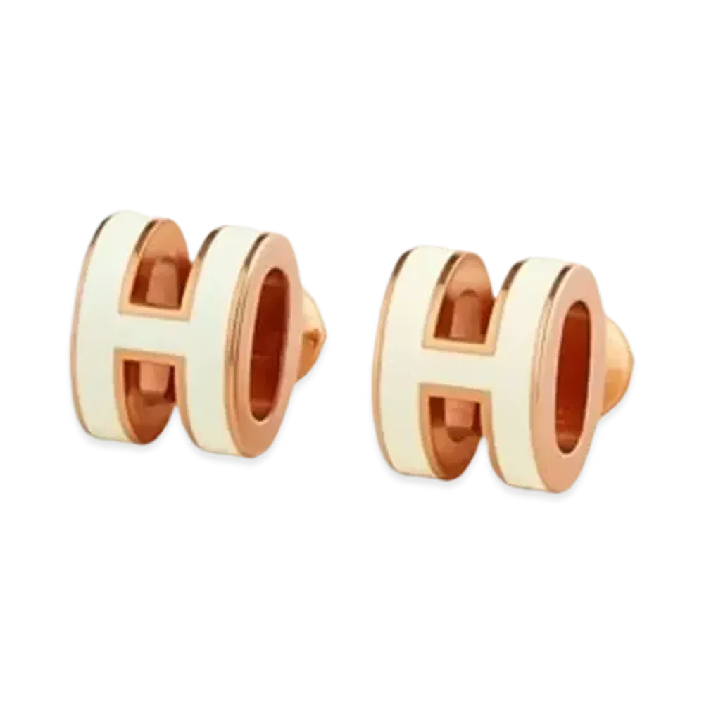 Hermes Mini Pop H Earring "Blanc/Rose Gold"