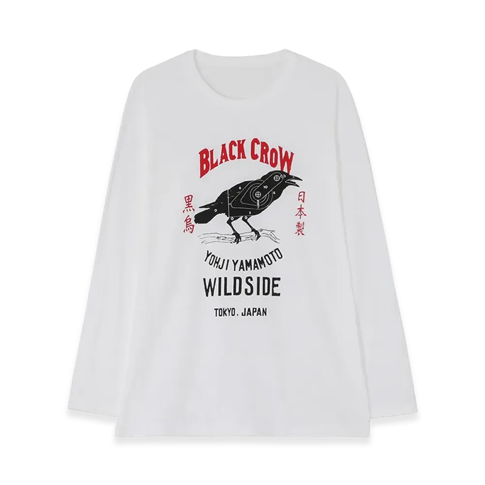 WILDSIDE YOHJI YAMAMOTO Black Crow Hunting Long Sleeve T-shirt "White"