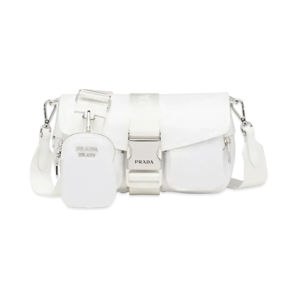 PRADA Pocket Nylon & Brushed Leather Bag "White"