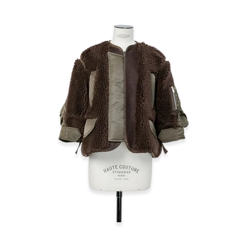sacai Faux Shearling x Nylon Twill Blouson "Brown/Dark Khaki"