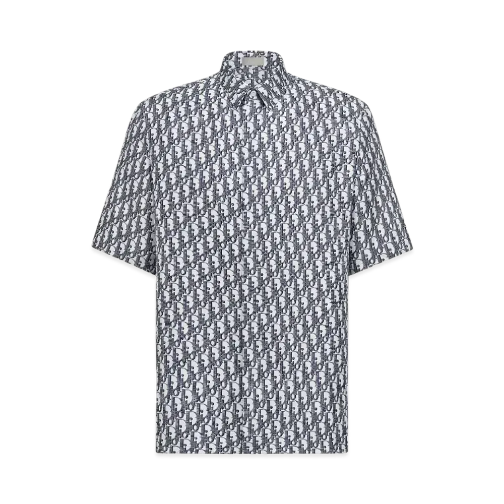 Dior Men's Dior Oblique Short-Sleeved Shirt Silk Twill "White/Navy Blue"