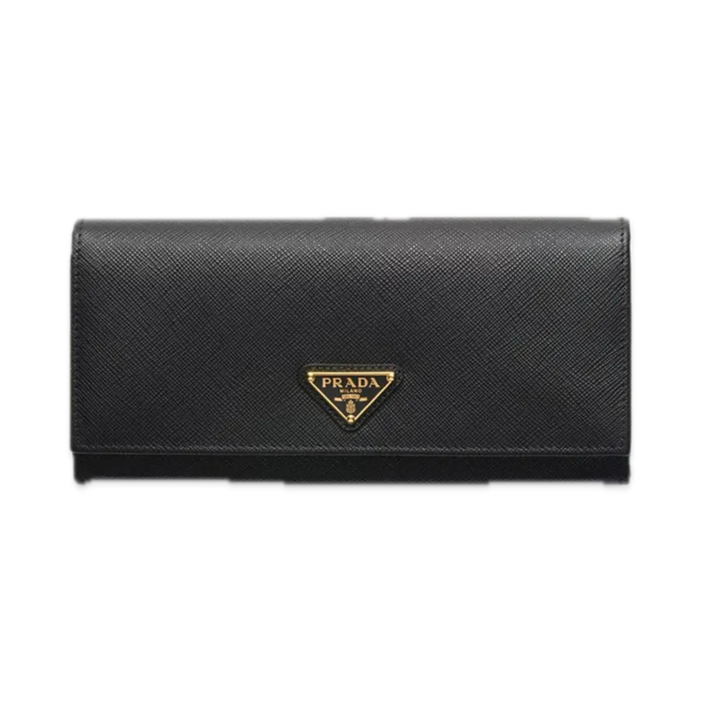 PRADA Saffiano Triangle Long Wallet "Black"