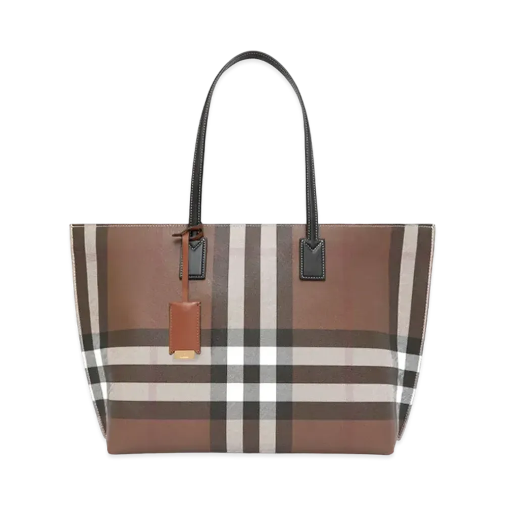 Burberry Check & Leather Medium Tote "Dark Birch Brown"