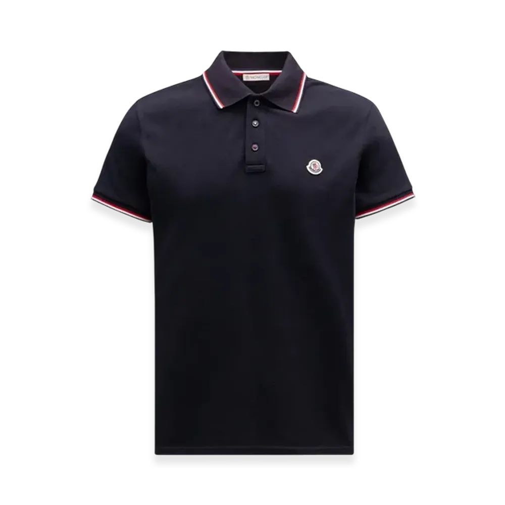MONCLER Tricolor-Trimmed Cotton Piquet Polo Shirt "Dark Blue"