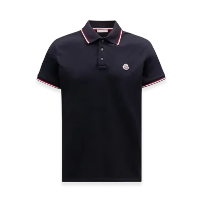 MONCLER Tricolor-Trimmed Cotton Piquet Polo Shirt "Dark Blue"