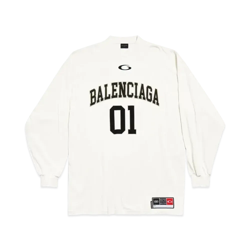 BALENCIAGA Men's Basketball Series Long Sleeve T-Shirt Large Fit "Off White"