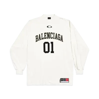 BALENCIAGA Men's Basketball Series Long Sleeve T-Shirt Large Fit "Off White"
