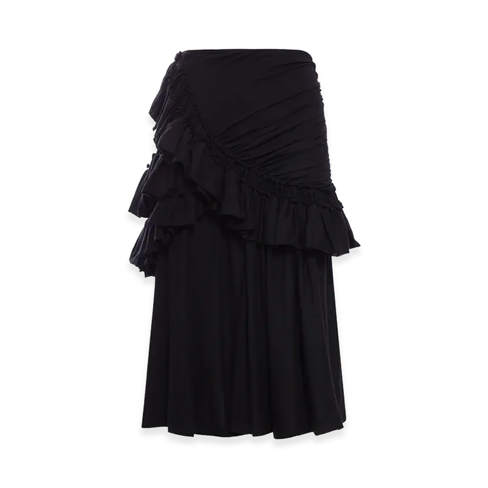 DRIES VAN NOTEN Women's Midi Skirt with Ruffles and Drapes "Black"