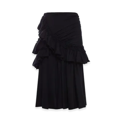 DRIES VAN NOTEN Women's Midi Skirt with Ruffles and Drapes "Black"