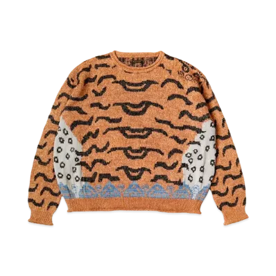 KAPITAL 7G LINEN NEPAL TIGER CREW SWEATER "Orange"