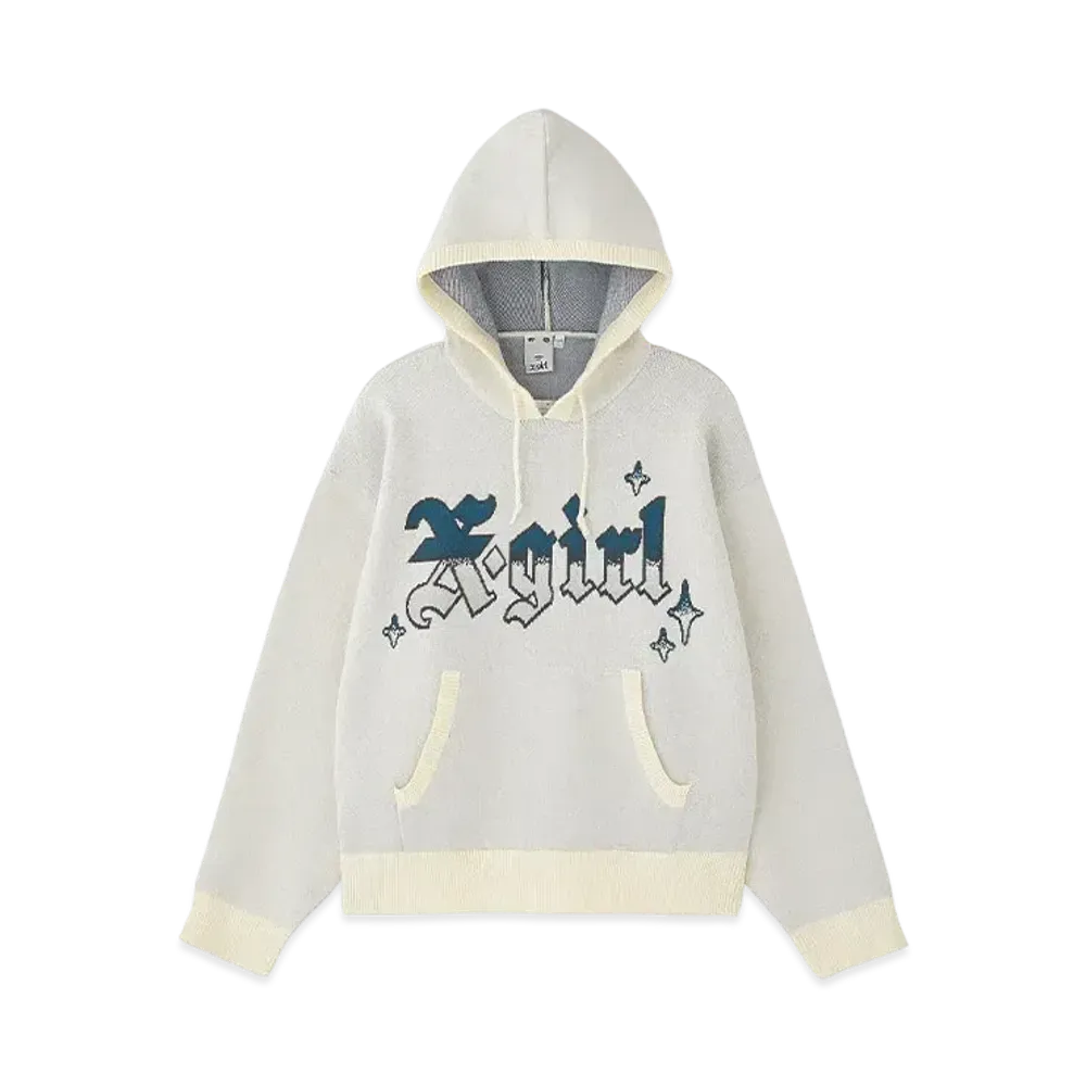 X-Girl Gradient Logo Jacquard Knit Hoodie "White"