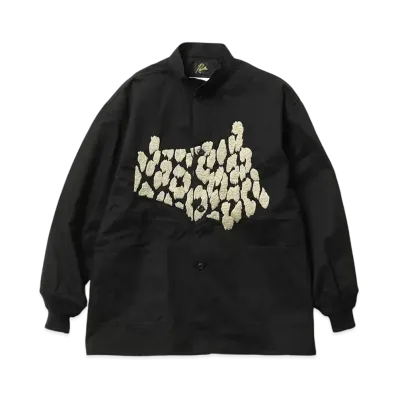NEEDLES x NOMA t.d. S.C. Army Shirt - Leopard / Hand Emboidery "Black"