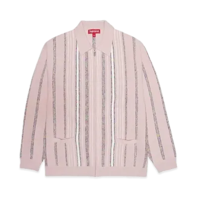 Supreme Speckle Stripe Zip Up Cardigan "Pink"