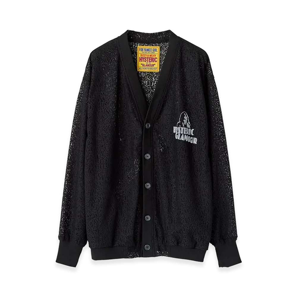HYSTERIC GLAMOUR Women's Maiden Logo Pattern Tulle Jacquard Cardigan "Black Other"