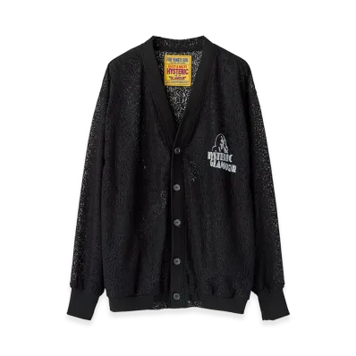 HYSTERIC GLAMOUR Women's Maiden Logo Pattern Tulle Jacquard Cardigan "Black Other"