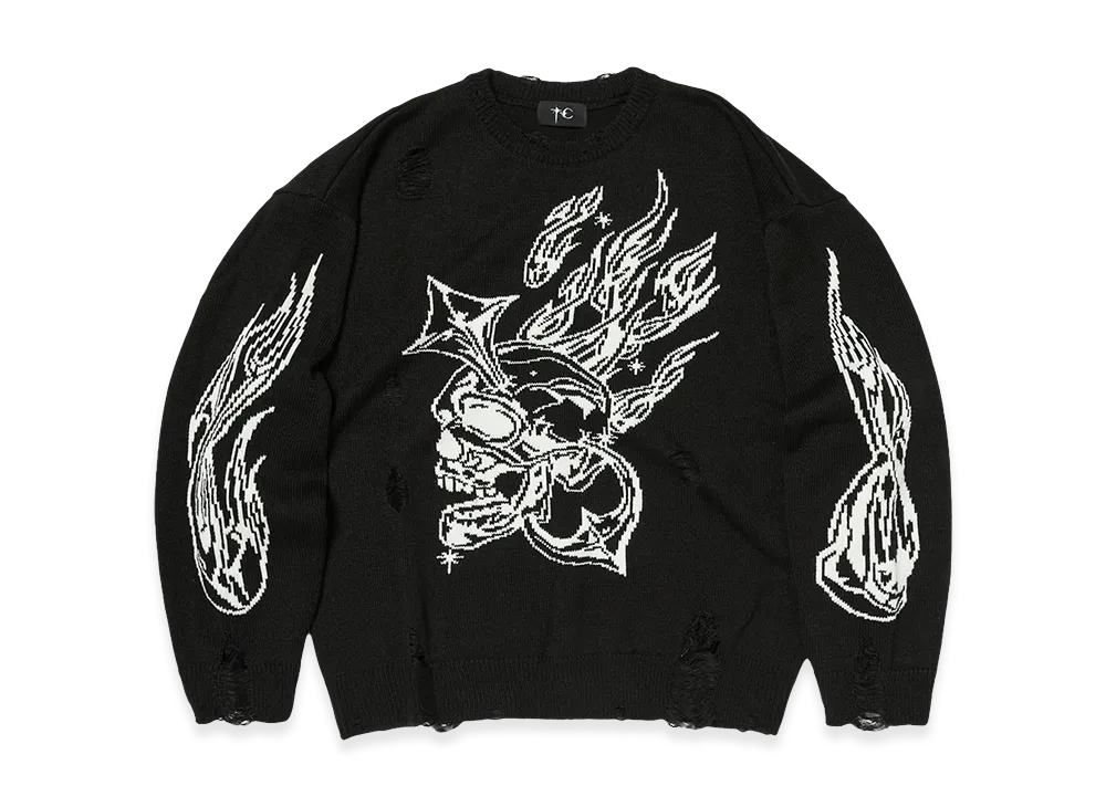 THUG CLUB TC Chrome Skull Knit Sweater "Black"
