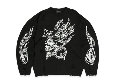 THUG CLUB TC Chrome Skull Knit Sweater "Black"