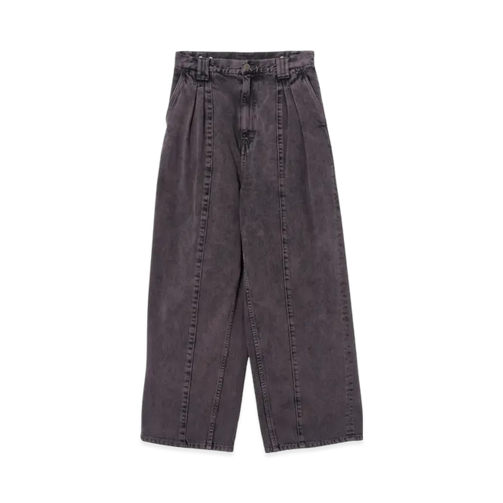 YOKE 12OZ Cotton Bleached & Over Dye Denim Wide-Leg Baggy Pants "Purple"