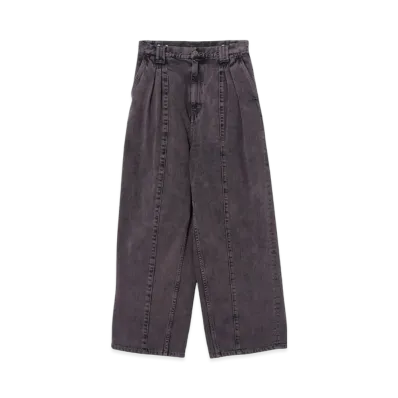 YOKE 12OZ Cotton Bleached & Over Dye Denim Wide-Leg Baggy Pants "Purple"