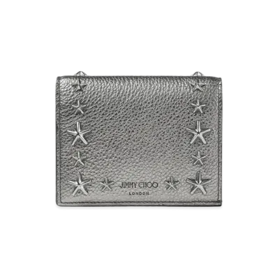 Jimmy Choo Hanne Metaric Soft Grainy Calf Leather Wallet With Stars Studs "Gunmetal"