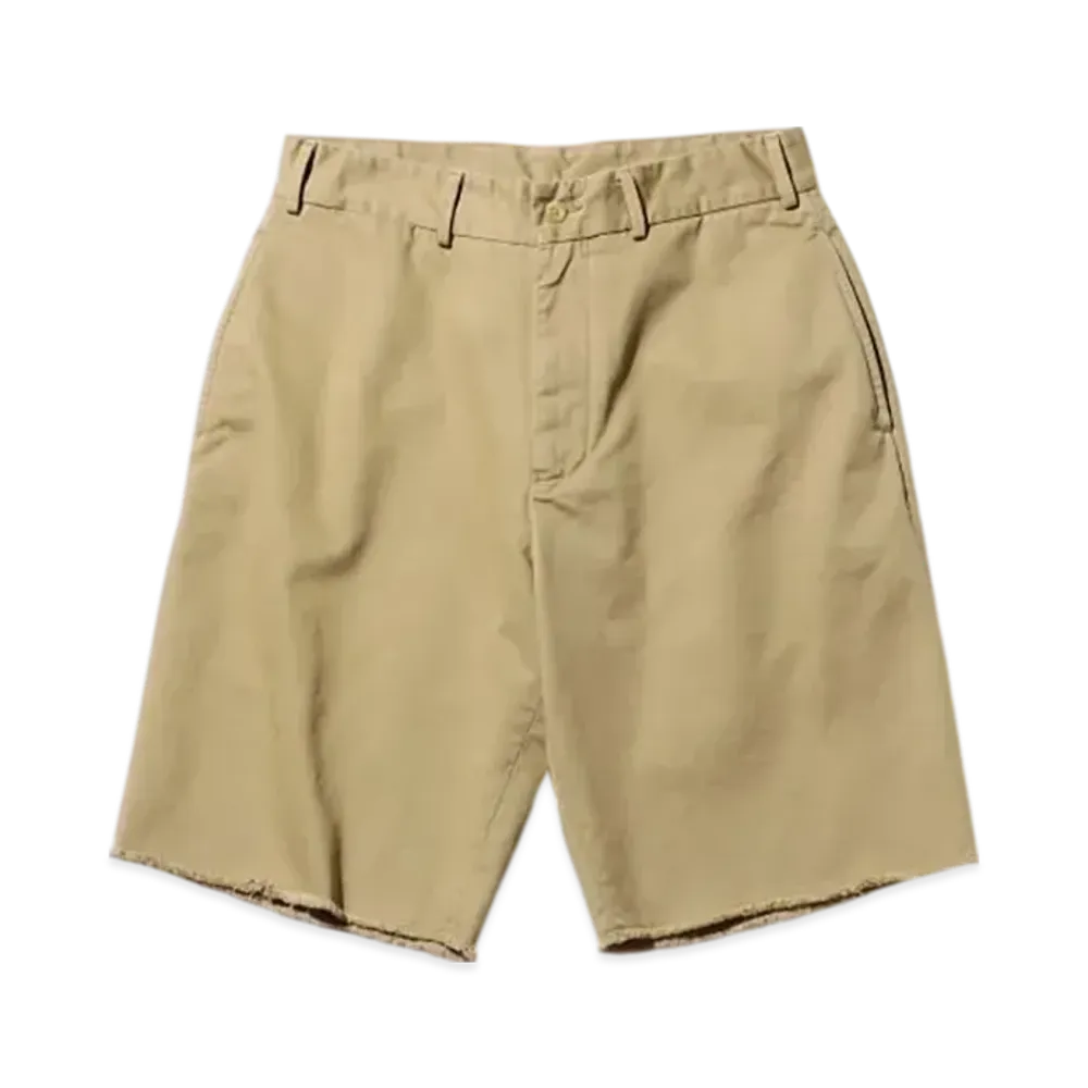 BEAMS Plain Front Shorts Cut Off Twill Garment Dye "Khaki"