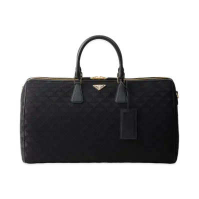 PRADA Embroidered Fabric Duffel Bag "Black"