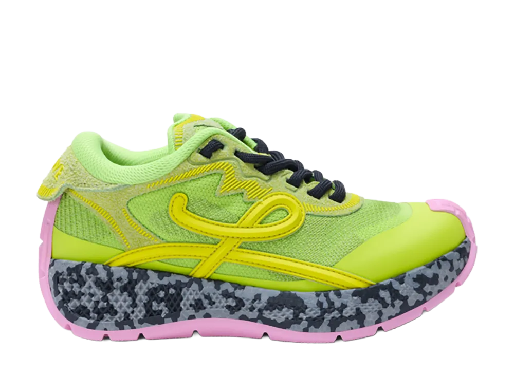 LOEWE Women's Pogo Sneaker in Technical Knit and Suede "Green/Yellow/Black"