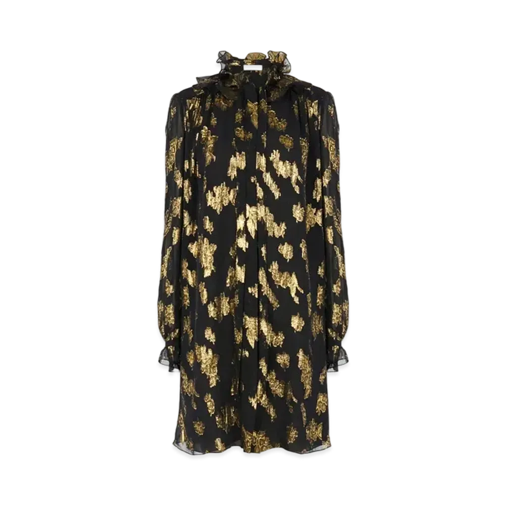 Chloe Tie-Front Mini Dress In Silk Jacquard and Lurex "Black"