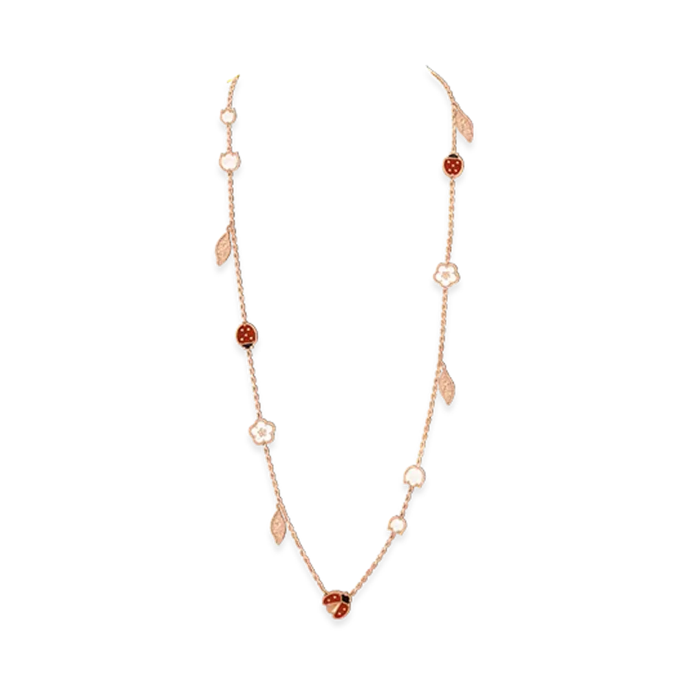 Van Cleef & Arpels Lucky Spring long necklace 15 motifs "18K Rose gold/Onyx/Carnelian/Mother-of-pearl"