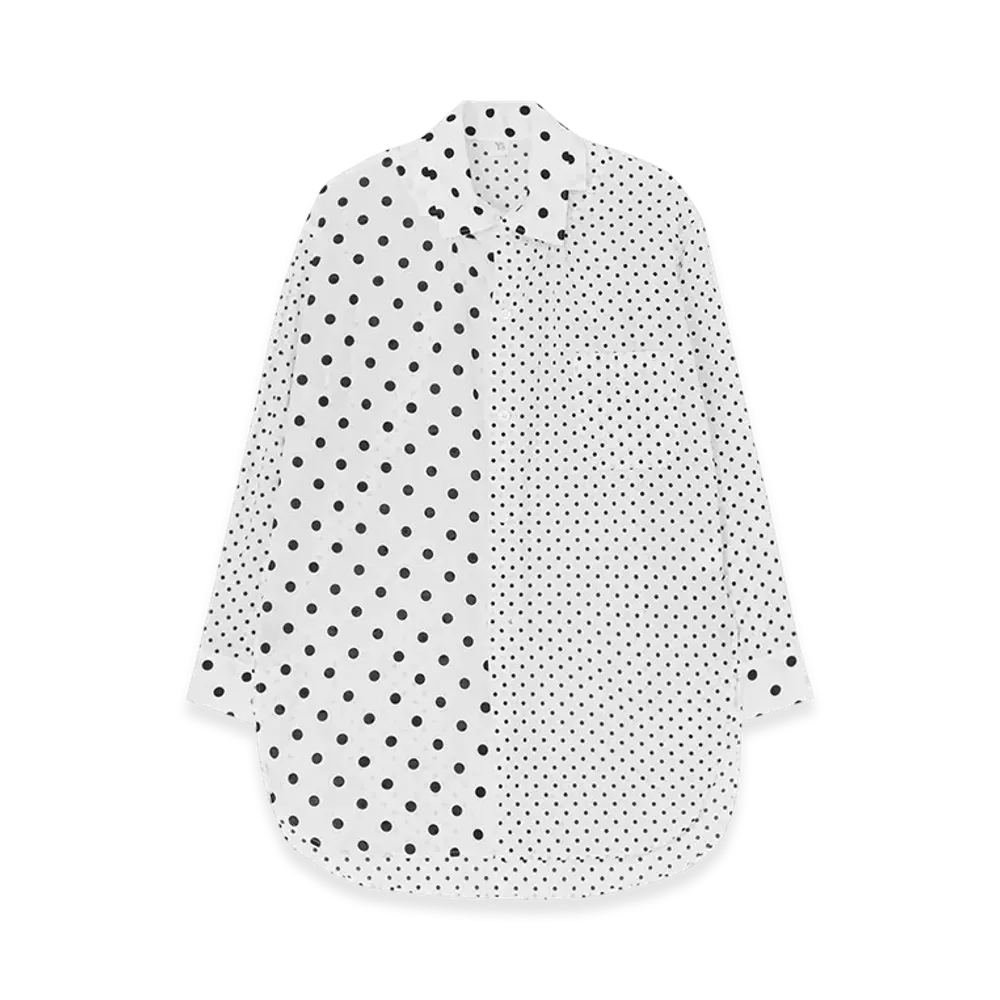 Y's 60/- Cotton Lawn Dot Print Square Collar Shirt "White"