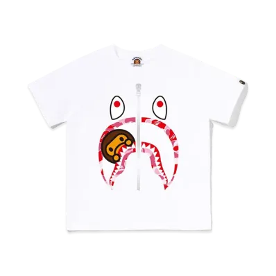 A BATHING APE Kids ABC Camo Milo Shark Tee "White/Pink"