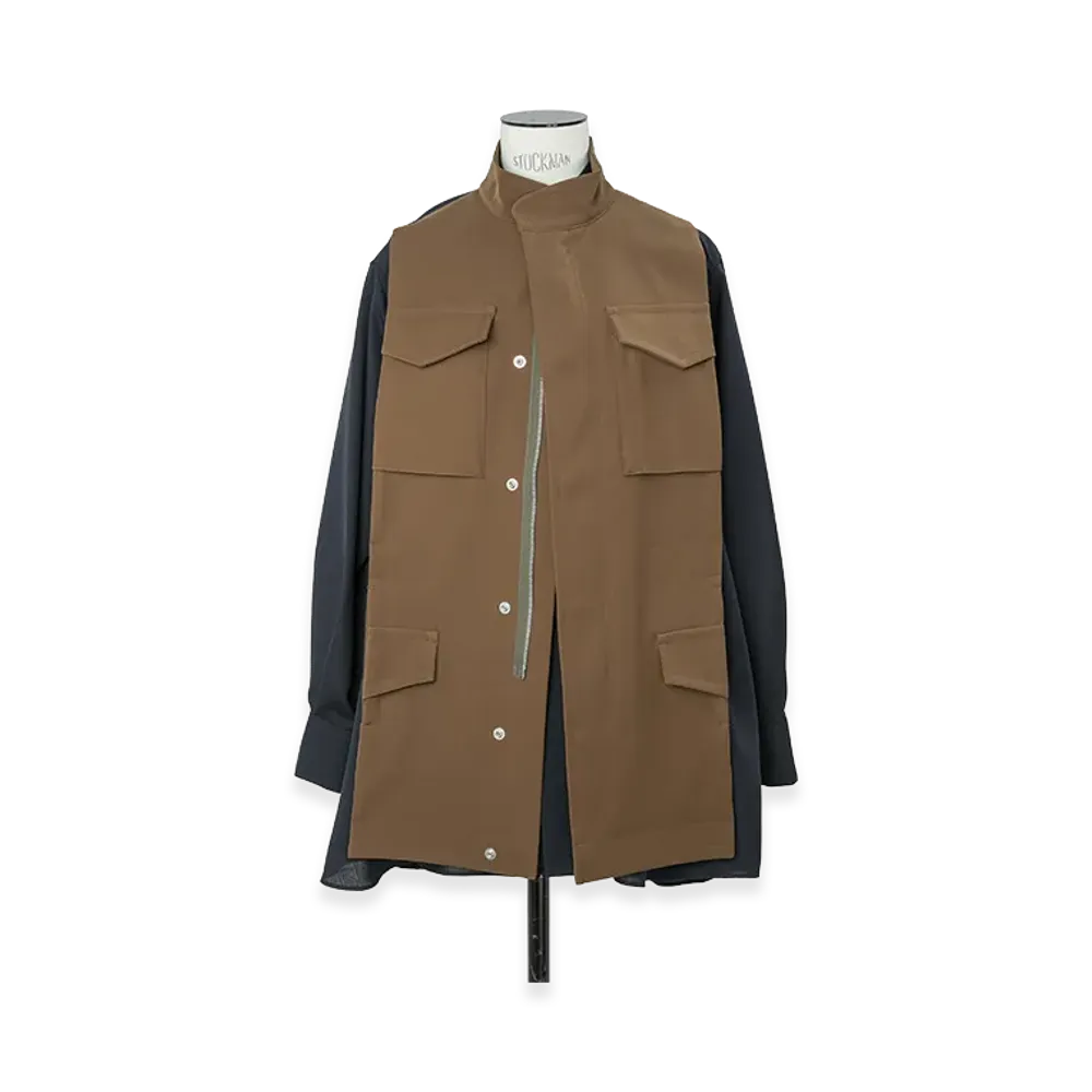 sacai Women's Suiting x Crepe Back Satin Shirt "Navy/Brown"