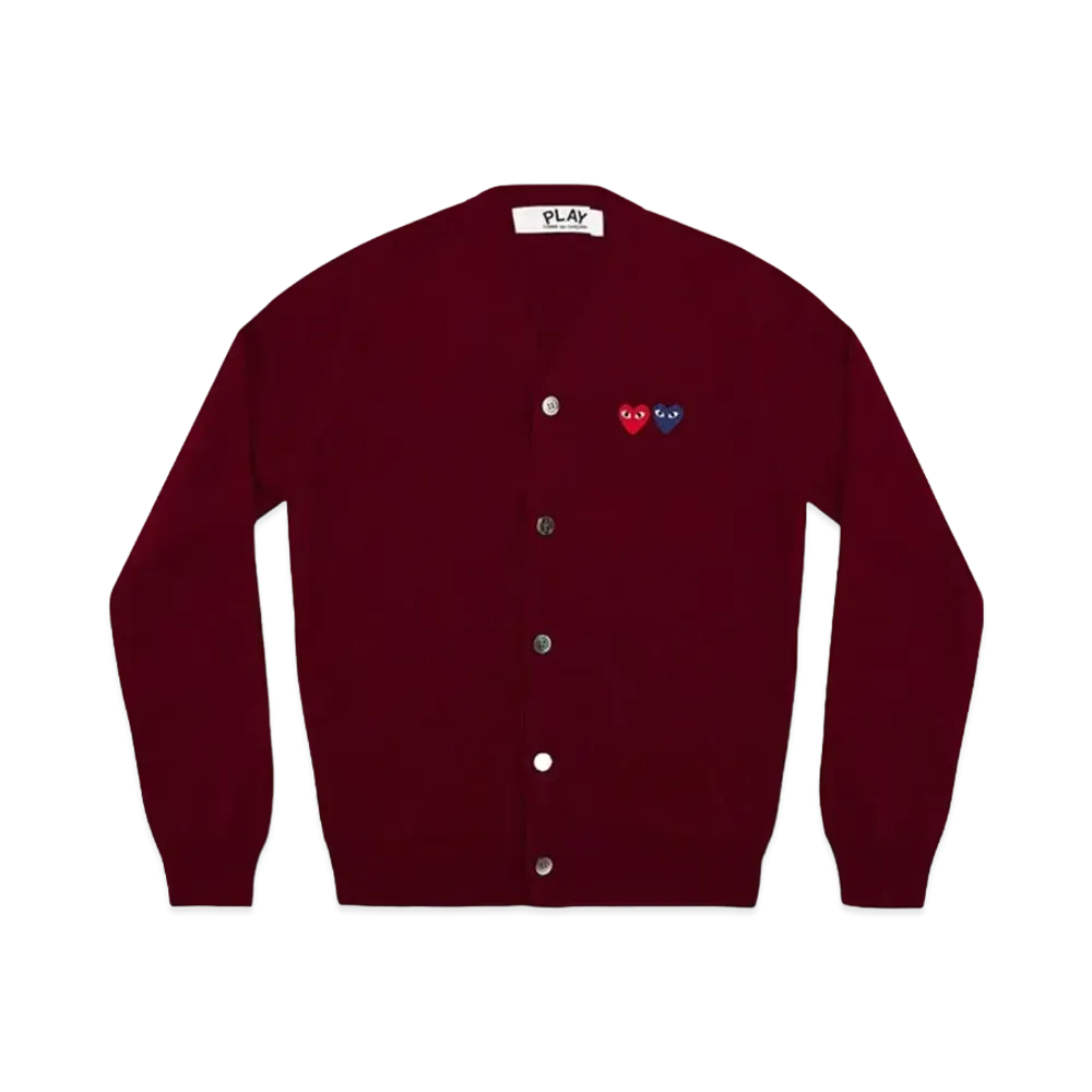 PLAY COMME des GARCONS Double Heart Men's Cardigan "Burgundy"