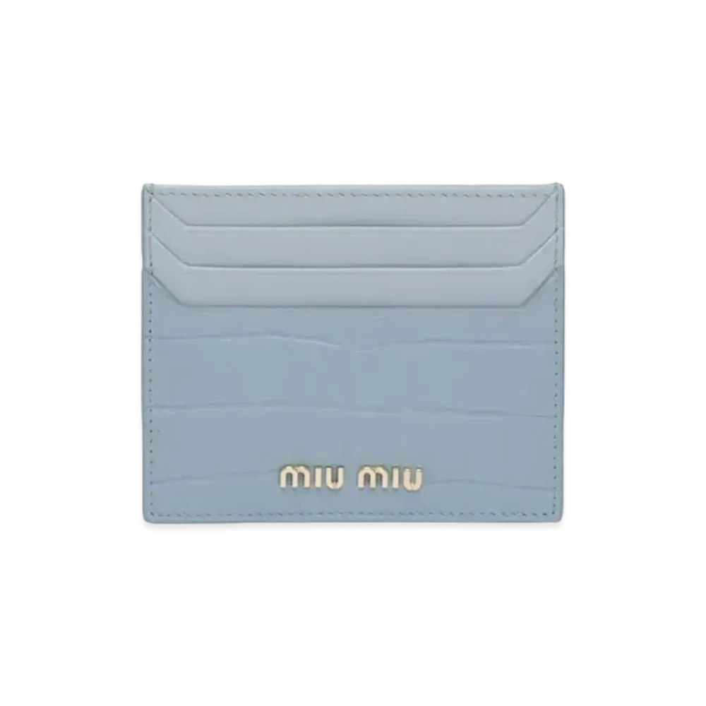 MIU MIU Crocodile Printed Leather Card Case "Sky Blue"
