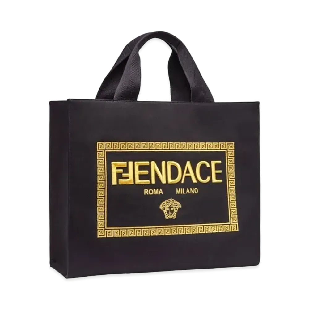 FENDI x Versace Fendace Embroidered Black Canvas Logo Bag "Black"