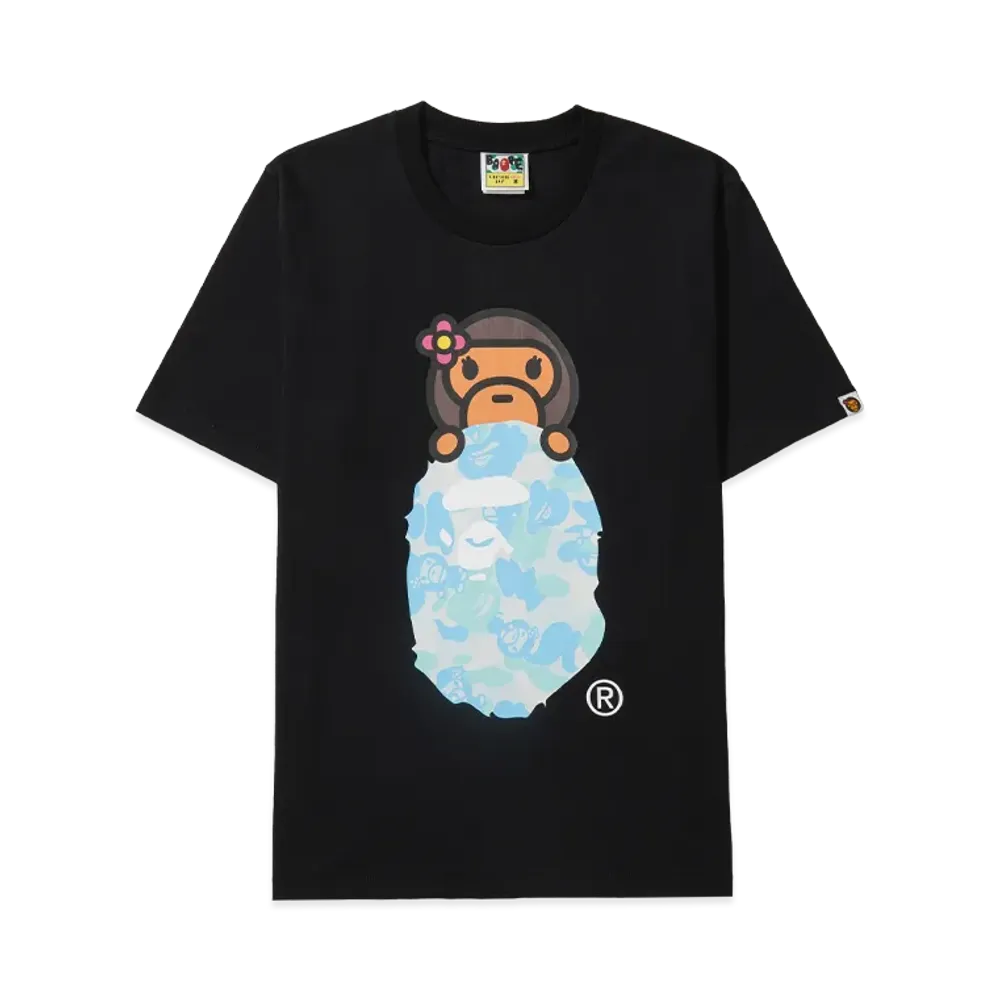 A BATHING APE Women's ABC Lisa Camo Lisa On Ape Head Tee "Black/Sax"