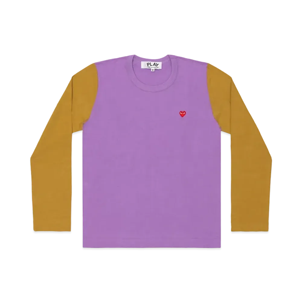 PLAY COMME des GARCONS Red Heart Coloured L/S T-Shirt Mens "Purple/Olive"
