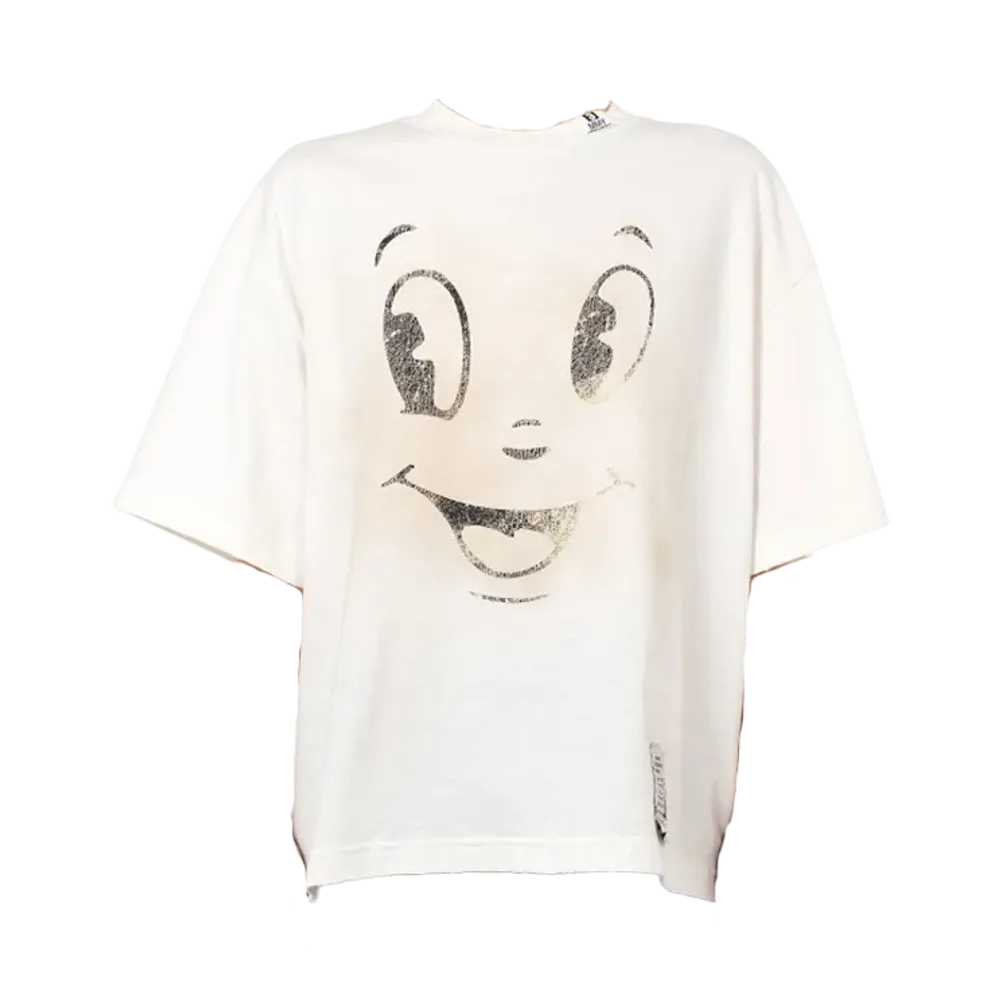 Maison MIHARA YASUHIRO Happy Face Printed Distressed T-Shirt "White"