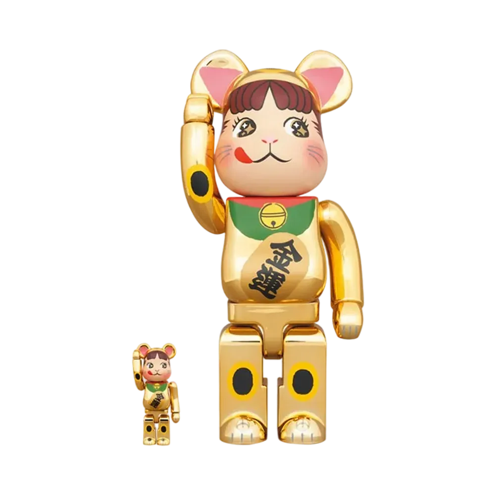 Bearbrick Maneki Neko Peko-chan Gold Fortune Gold Plating 100% & 400%